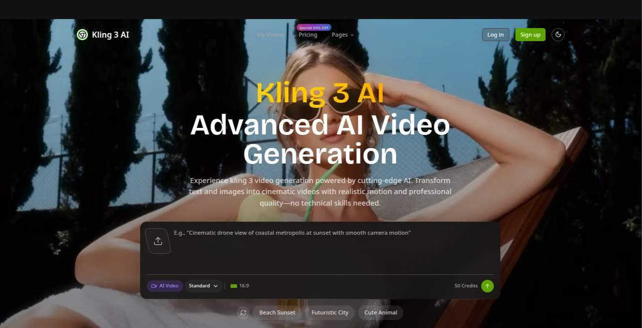 Screenshot of kling 3 AI – An AI tool in the ,AI Animated Video ,AI Image to Video ,AI Video Generator ,AI Text to Video  category, showcasing its interface and key features.
