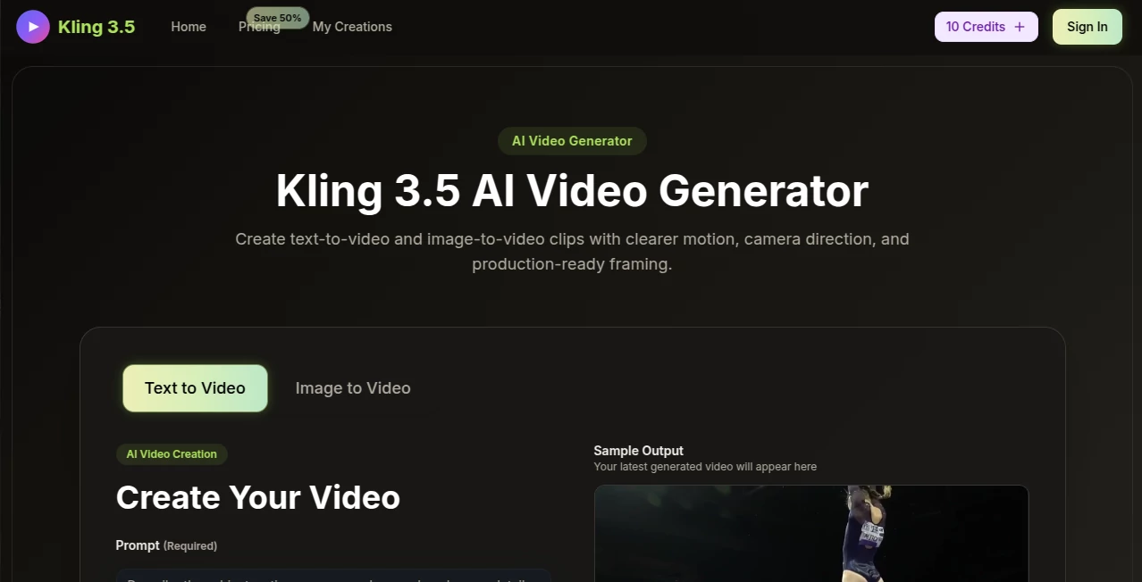 Screenshot of kling 3 – An AI tool in the ,AI Content Generator ,AI Productivity Tools ,AI Short Clips Generator  category, showcasing its interface and key features.