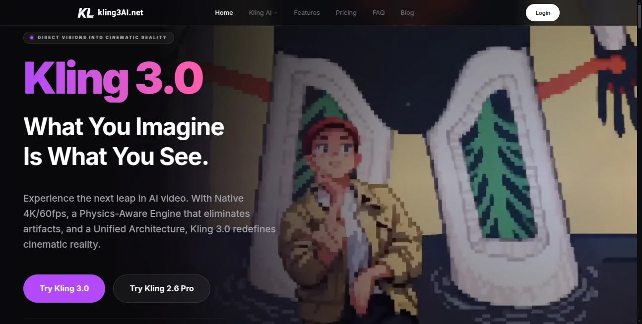 Screenshot of Kling 3.0 – An AI tool in the ,AI Animated Video ,AI Image to Video ,AI Text to Video ,AI Video Generator  category, showcasing its interface and key features.