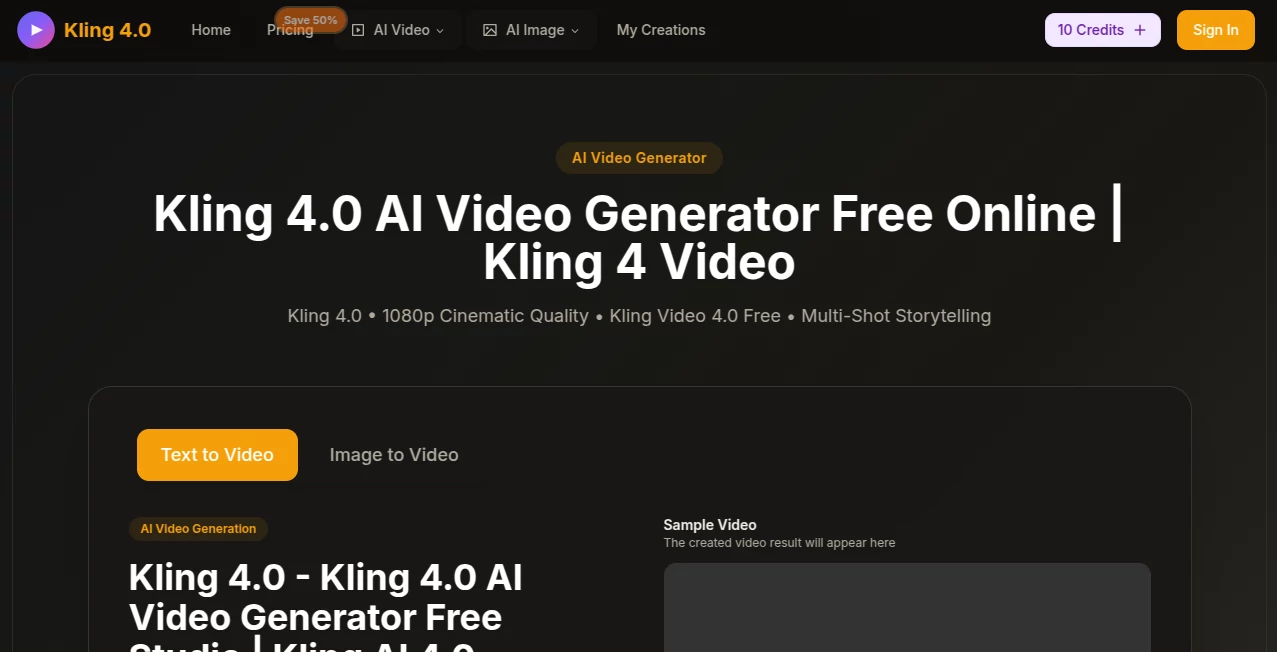 Screenshot of kling 4.0 – An AI tool in the ,AI Animated Video ,AI Image to Video ,AI Text to Video ,AI Video Generator  category, showcasing its interface and key features.