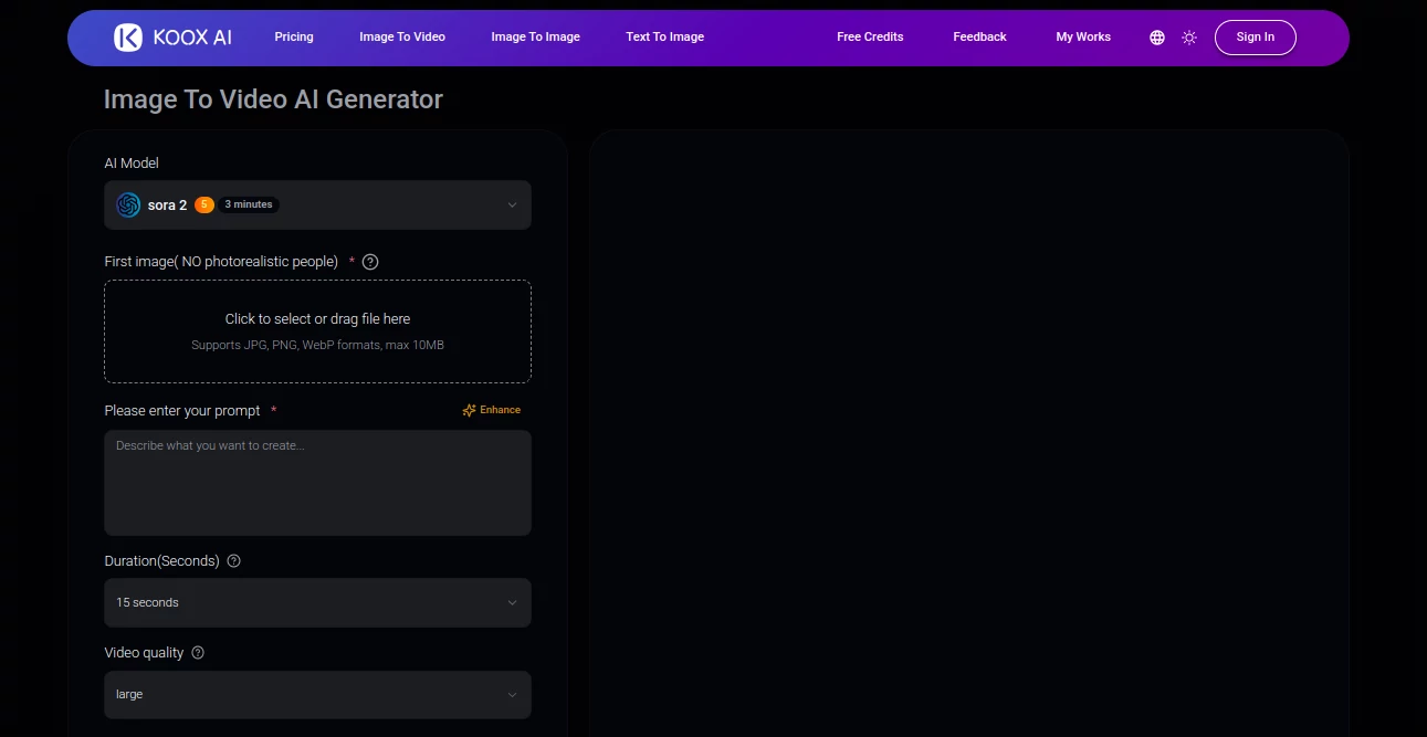 Screenshot of KOOX AI – An AI tool in the ,AI Image to Video ,Photo & Image Editor ,AI Video Generator ,AI Design Generator  category, showcasing its interface and key features.