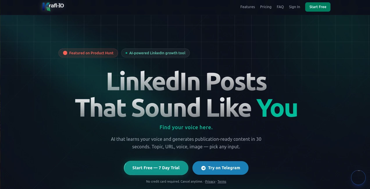 Screenshot of KraflIO – An AI tool in the ,AI Content Generator ,AI Social Media Assistant ,AI Digital Marketing Generator ,AI Writing Assistants  category, showcasing its interface and key features.