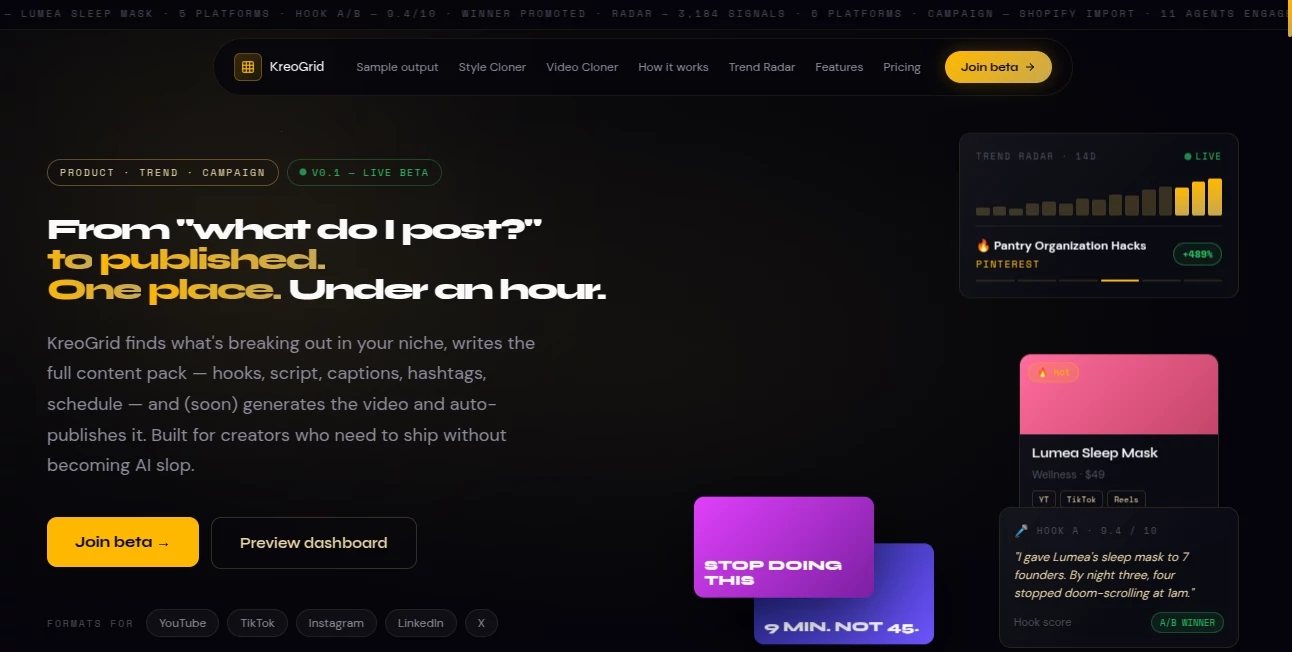 Screenshot of KreoGrid – An AI tool in the ,AI Data Mining ,AI Analytics Assistant ,AI Spreadsheet ,AI Productivity Tools  category, showcasing its interface and key features.