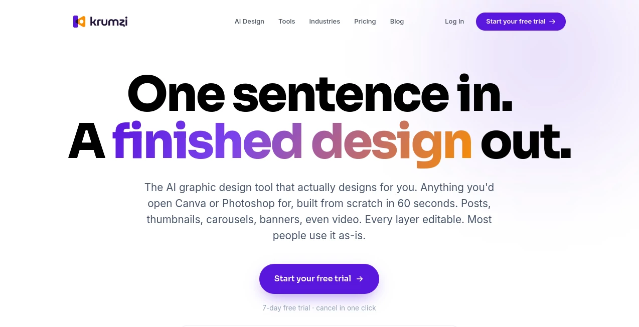 Screenshot of Krumzi – An AI tool in the ,Design & Art ,AI Social Media Assistant ,AI Design Generator ,AI Graphic Design  category, showcasing its interface and key features.