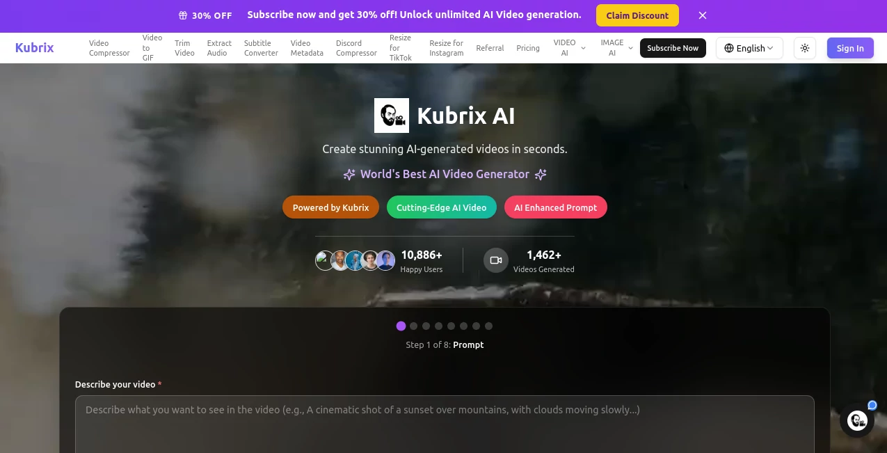 Screenshot of Kubrix – An AI tool in the ,AI Animated Video ,AI Image to Video ,AI Video Generator ,AI Text to Video  category, showcasing its interface and key features.