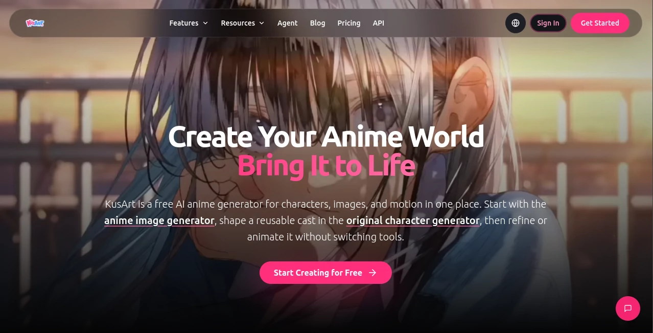Screenshot of KusArt – An AI tool in the ,AI Anime Art ,AI Image to Video ,AI Avatar Generator ,AI Art Generator  category, showcasing its interface and key features.