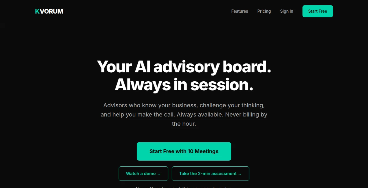 Screenshot of KVORUM – An AI tool in the ,AI Research Tool ,AI Consulting Assistant ,Business  category, showcasing its interface and key features.