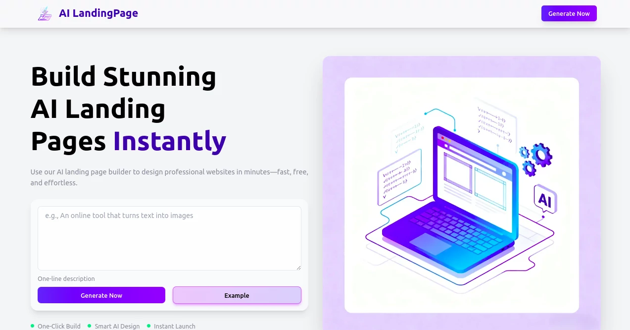 Screenshot of AI LandingPage – An AI tool in the ,AI Landing Page Builder ,AI Website Builder ,AI Content Generator ,AI Design Generator  category, showcasing its interface and key features.