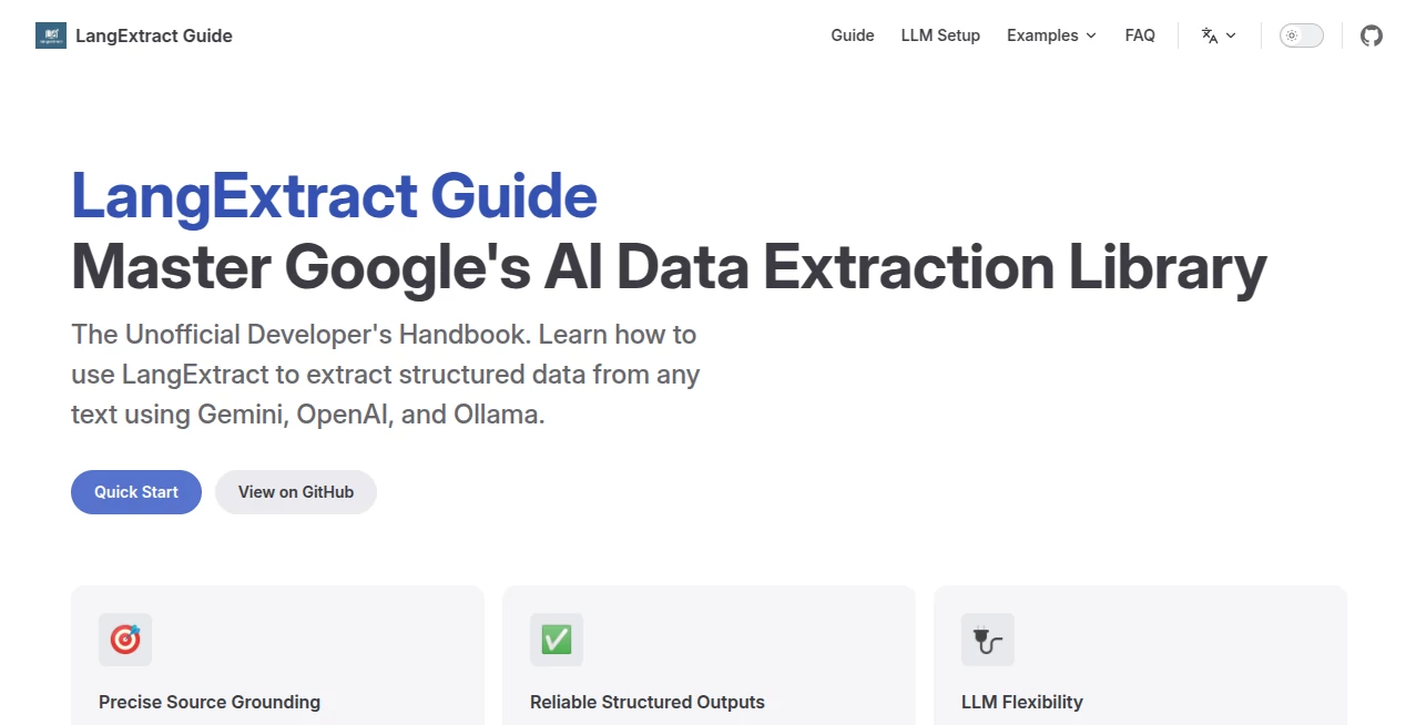 Screenshot of langextract.work – An AI tool in the ,AI Data Mining ,AI Research Tool ,AI Developer Tools  category, showcasing its interface and key features.