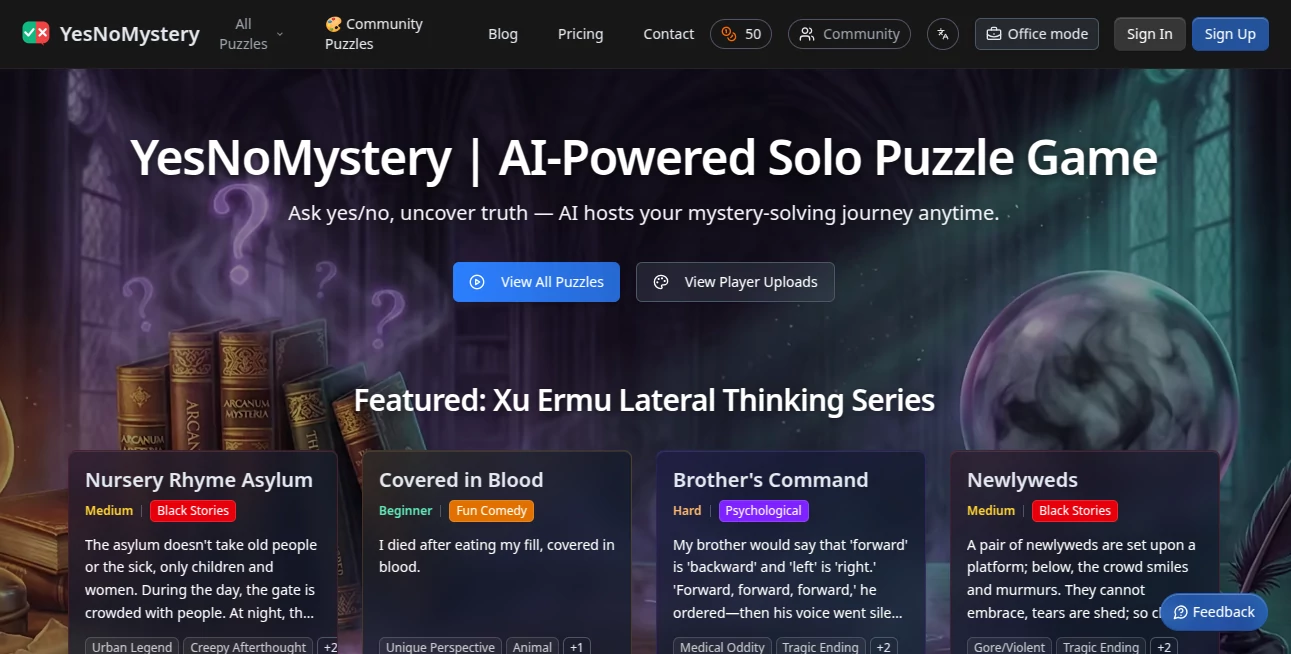 Screenshot of YesNoMystery – An AI tool in the ,AI Game ,AI Fun Tools  category, showcasing its interface and key features.