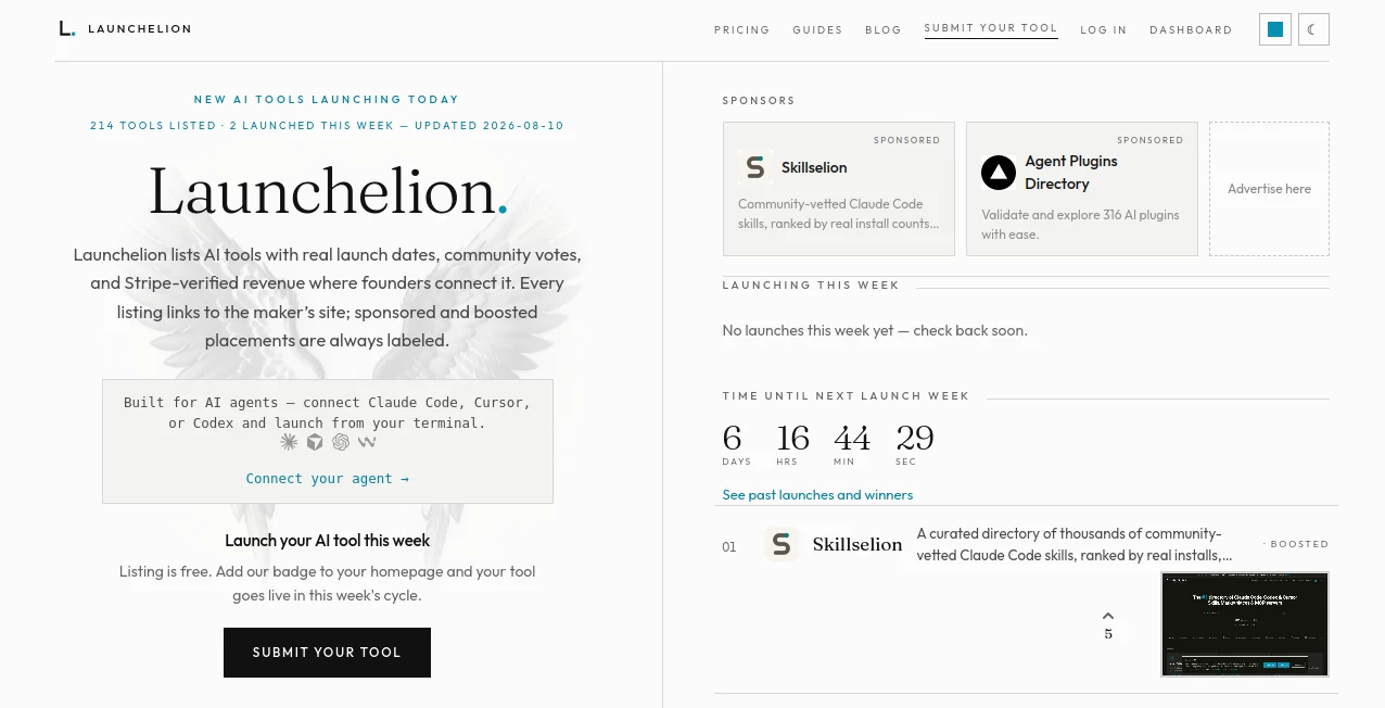 Screenshot of Launchelion – An AI tool in the ,Other ,AI Tools Directory  category, showcasing its interface and key features.