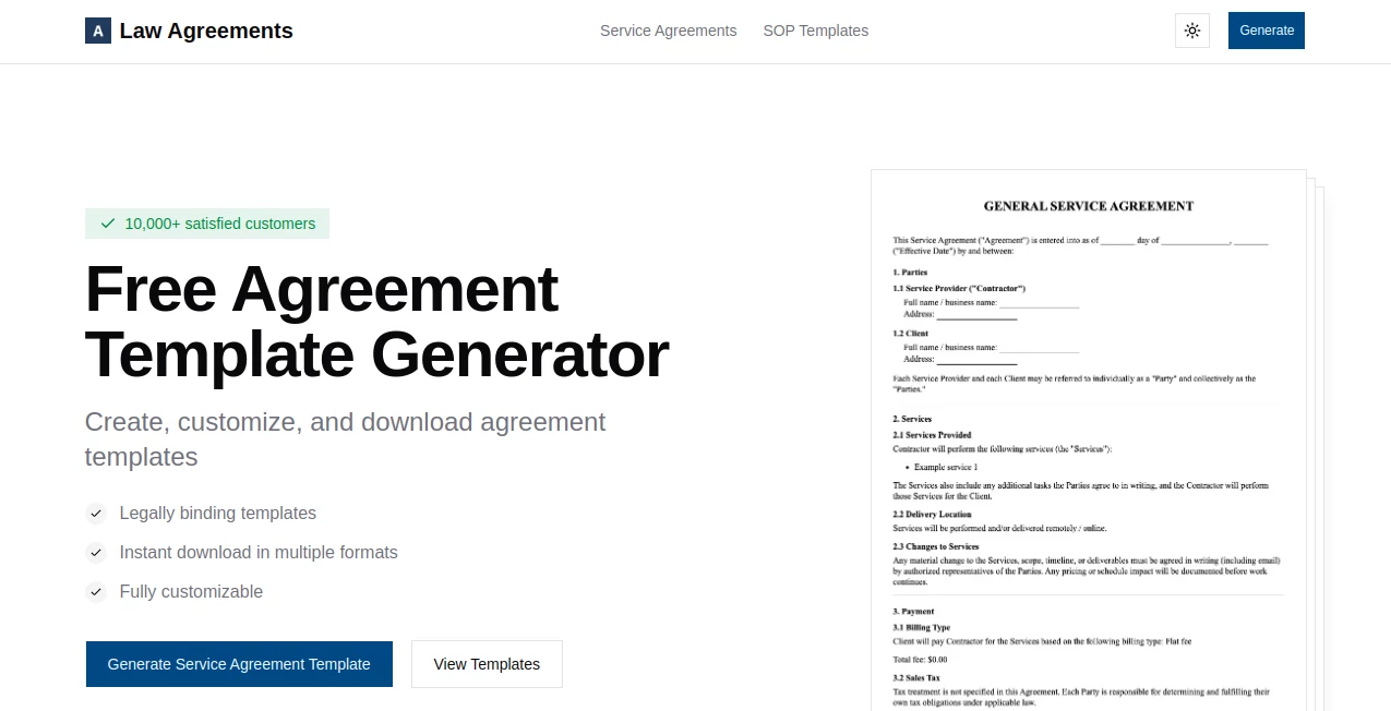 Screenshot of Law Agreements – An AI tool in the ,AI Documents Assistant ,AI Productivity Tools ,AI Contract Management ,AI Legal Assistant  category, showcasing its interface and key features.