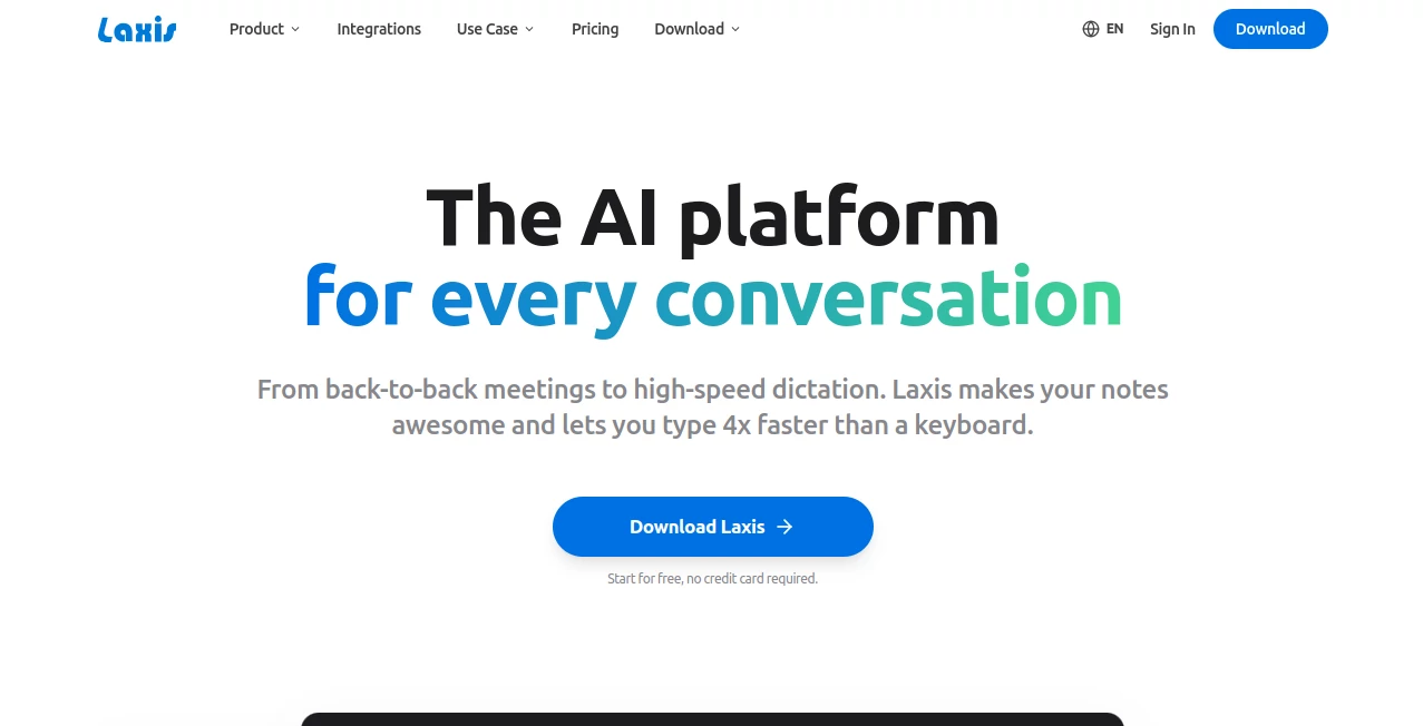 Screenshot of Laxis – An AI tool in the ,AI Productivity Tools ,AI Transcription ,AI Meeting Assistant ,AI Notes Assistant ,AI Workflow Management  category, showcasing its interface and key features.