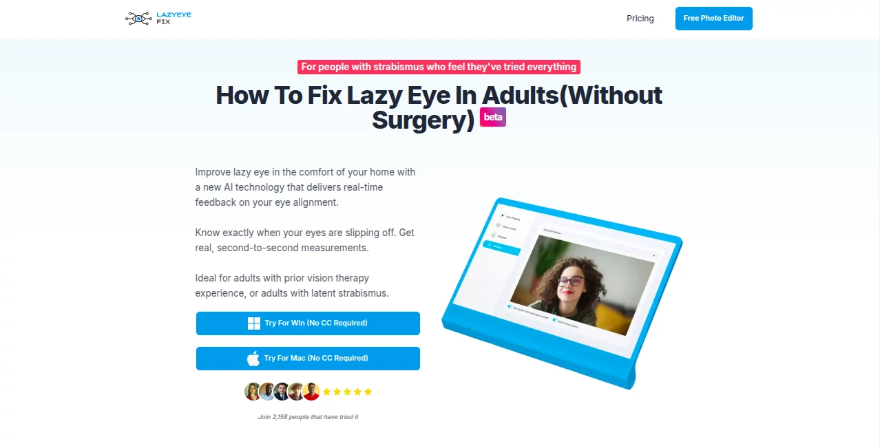 Screenshot of Lazyeyefix – An AI tool in the ,AI Fitness ,AI Mental Health ,AI Healthcare  category, showcasing its interface and key features.