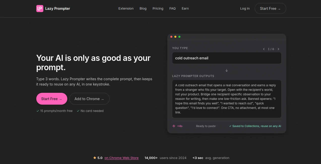Screenshot of Lazy Prompter – An AI tool in the ,AI Productivity Tools ,Prompt  category, showcasing its interface and key features.