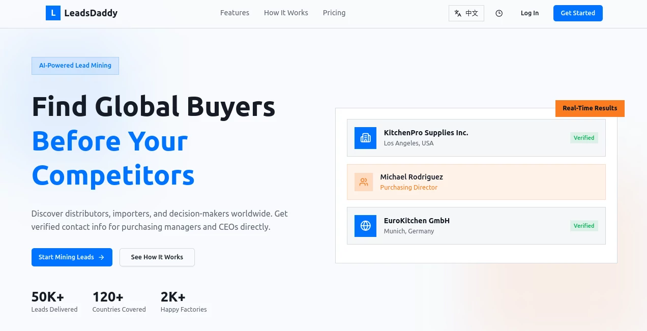 Screenshot of LeadsDaddy – An AI tool in the ,AI Lead Generation ,AI Sales Assistant ,AI Research Tool ,AI E-commerce Assistant  category, showcasing its interface and key features.