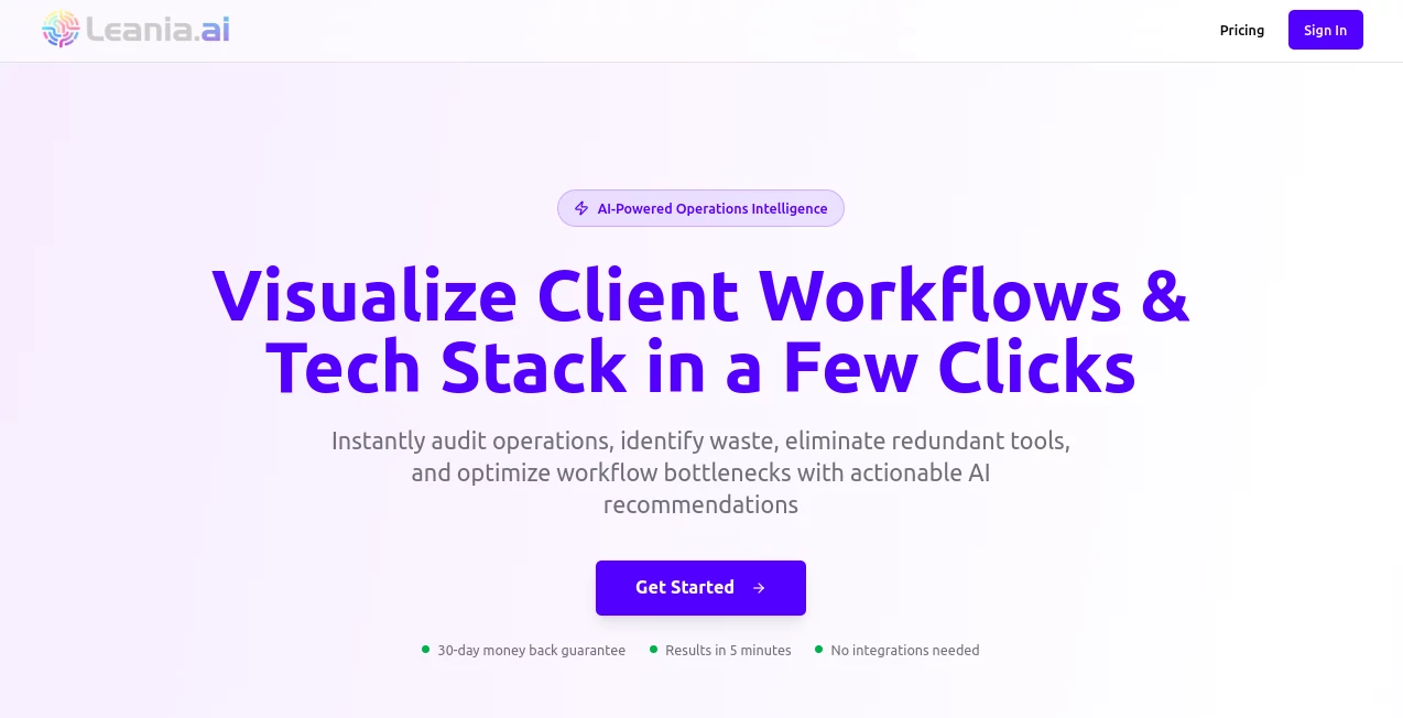Screenshot of Lean IA – An AI tool in the ,AI Research Tool ,AI Consulting Assistant ,AI Productivity Tools ,AI Workflow Management  category, showcasing its interface and key features.