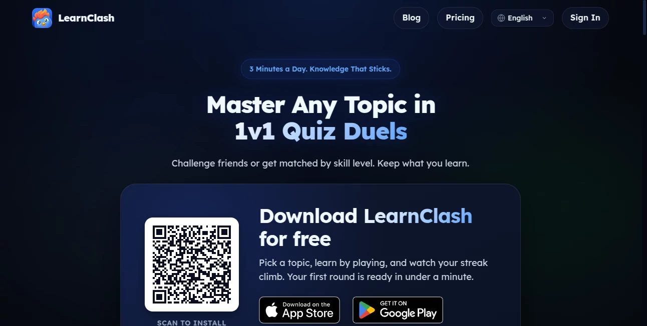 Screenshot of LearnClash – An AI tool in the ,AI Coaching ,AI Knowledge Management ,AI Quizzes ,AI Education Assistant  category, showcasing its interface and key features.