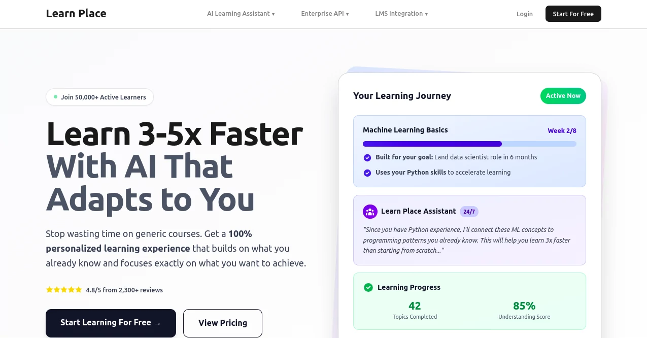 Screenshot of Learn Place AI – An AI tool in the ,AI Tutorial ,AI Course ,AI Homework Helper ,AI Education Assistant  category, showcasing its interface and key features.