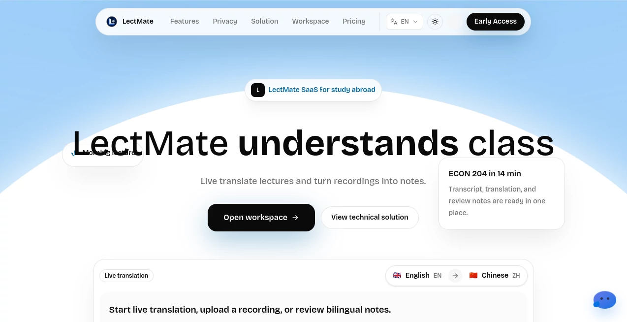 Screenshot of LectMate – An AI tool in the ,AI Translate ,AI Transcription ,AI Speech to Text ,AI Education Assistant  category, showcasing its interface and key features.