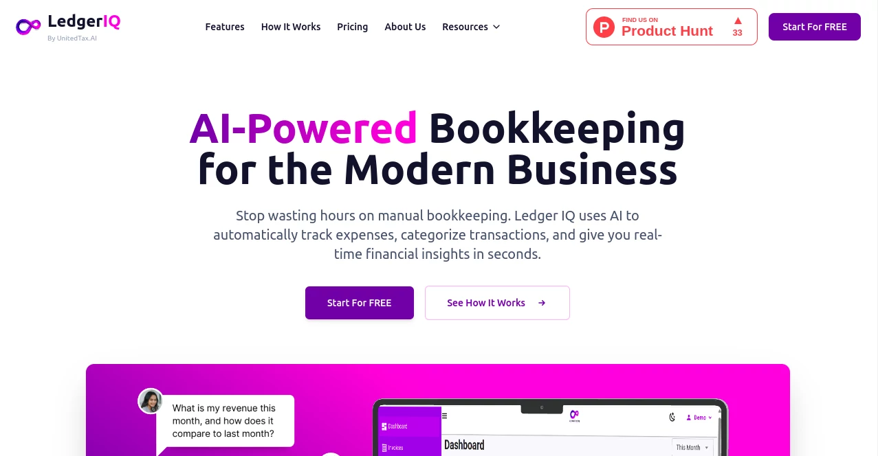 Screenshot of Ledger IQ – An AI tool in the ,AI Workflow Management ,AI Accounting Assistant ,AI Research Tool ,AI Analytics Assistant  category, showcasing its interface and key features.