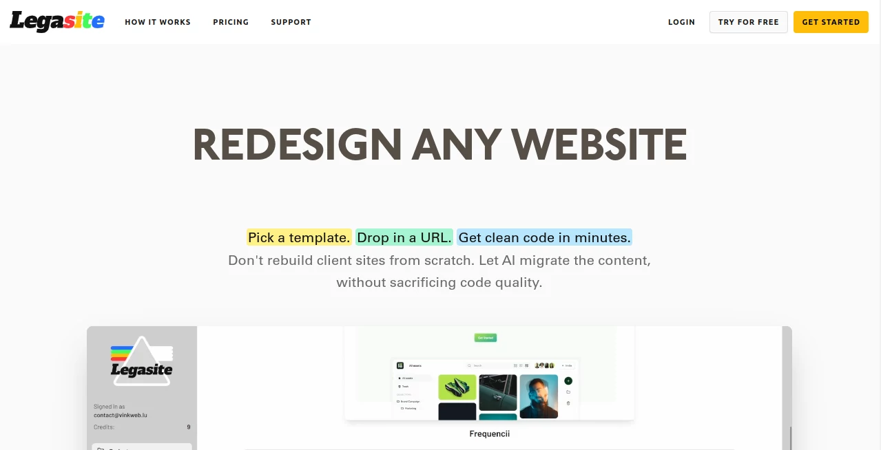 Screenshot of LegaSite – An AI tool in the ,AI Website Builder ,AI Content Generator ,AI Productivity Tools ,AI Design Generator  category, showcasing its interface and key features.
