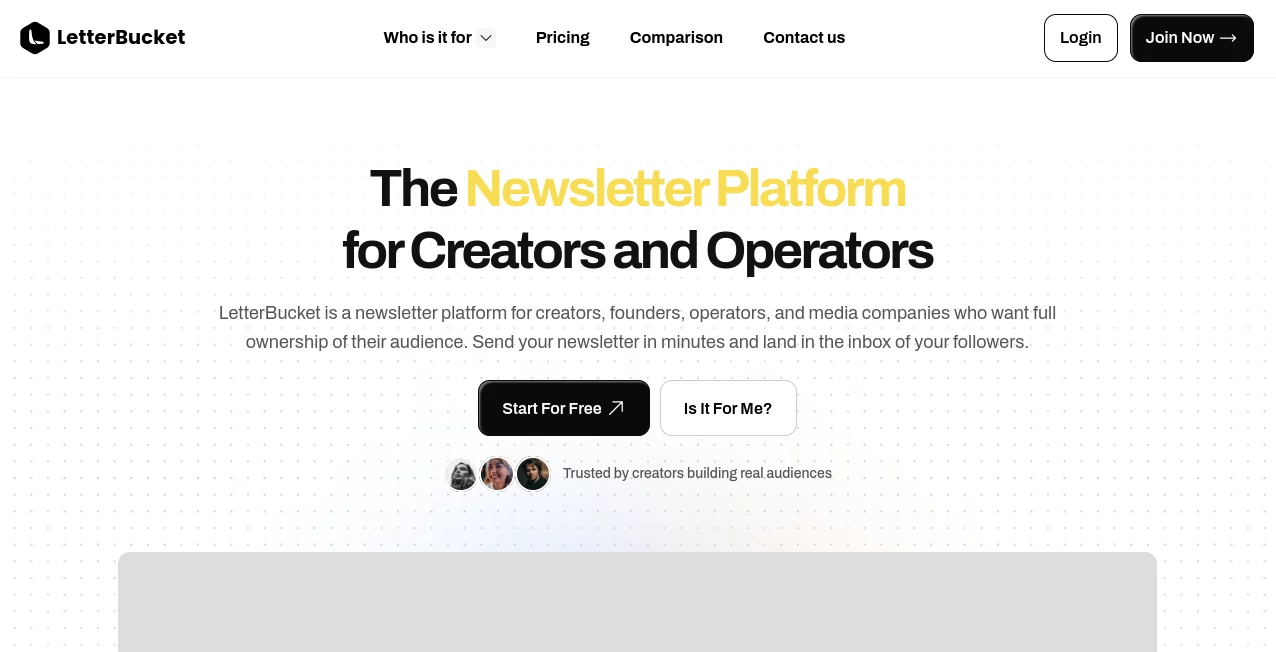 Screenshot of LetterBucket – An AI tool in the ,AI Email Marketing ,AI Newsletter  category, showcasing its interface and key features.