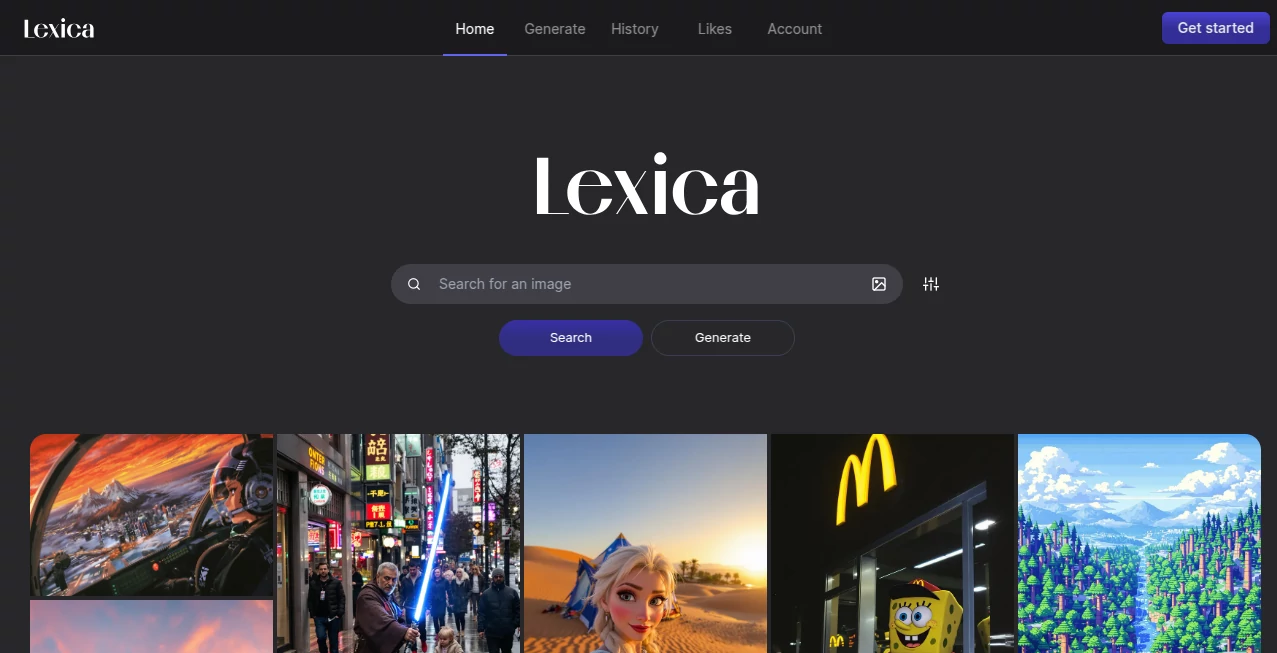 Screenshot of Lexica – An AI tool in the ,AI Text to Image ,AI Image to Image ,AI Art Generator ,AI Design Generator  category, showcasing its interface and key features.