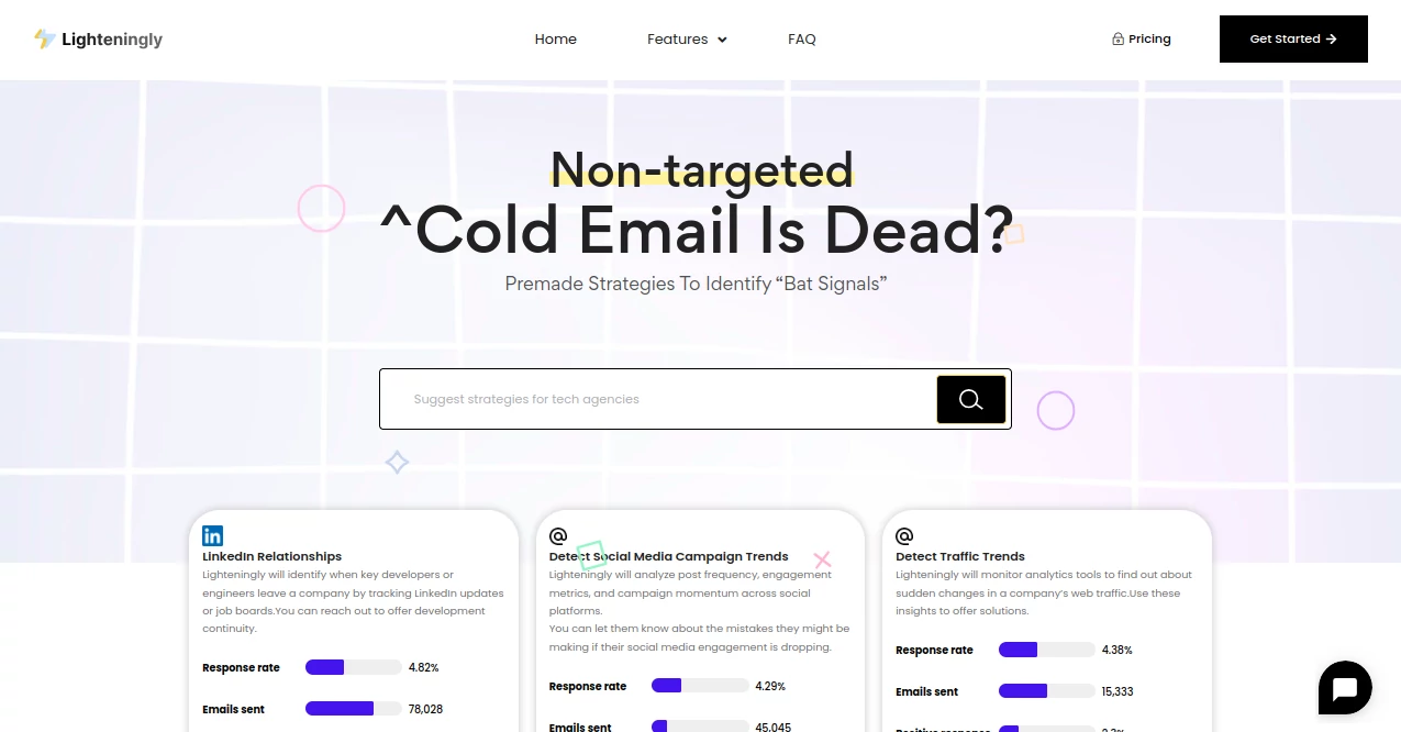 Screenshot of Lighteningly – An AI tool in the ,AI Lead Generation ,AI Sales Assistant ,AI Email Assistant ,AI CRM Assistant  category, showcasing its interface and key features.