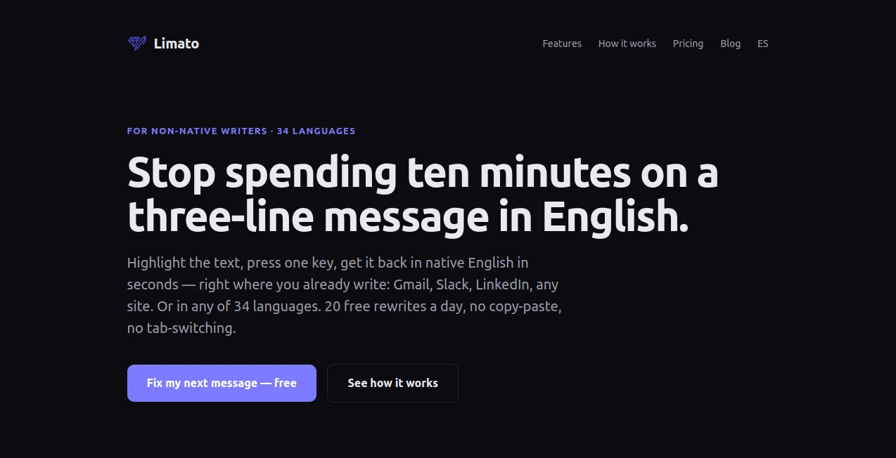 Screenshot of Limato – An AI tool in the ,AI Translate ,AI Rewriter ,AI Writing Assistants ,AI Grammar Checker  category, showcasing its interface and key features.