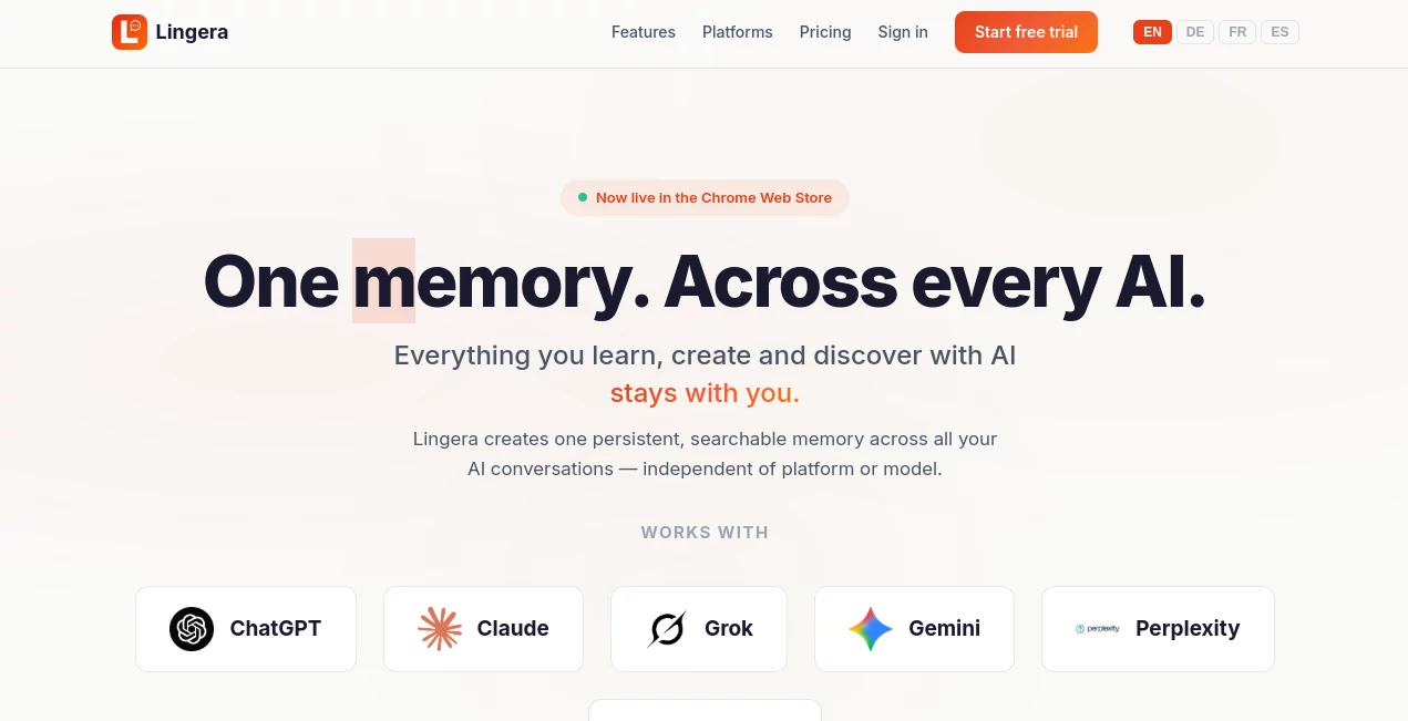 Screenshot of Lingera – An AI tool in the ,AI Knowledge Management ,AI Productivity Tools ,AI Notes Assistant  category, showcasing its interface and key features.