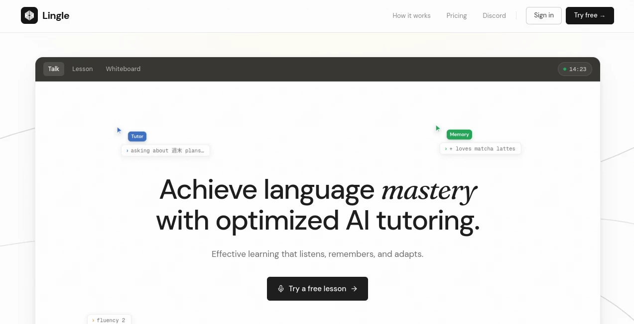 Screenshot of Lingle – An AI tool in the ,AI Coaching ,AI Tutorial ,AI Course ,AI Education Assistant  category, showcasing its interface and key features.