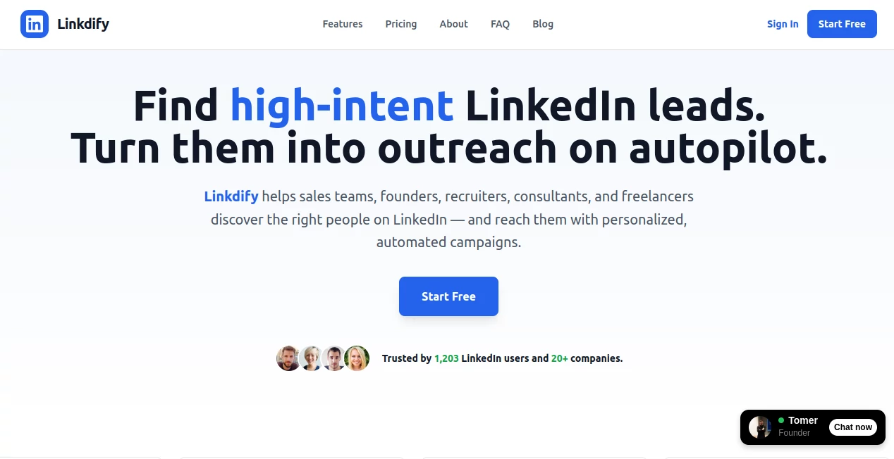 Screenshot of Linkdify – An AI tool in the ,AI Sales Assistant ,AI Marketing Plan Generator ,AI Digital Marketing Generator ,AI Lead Generation  category, showcasing its interface and key features.