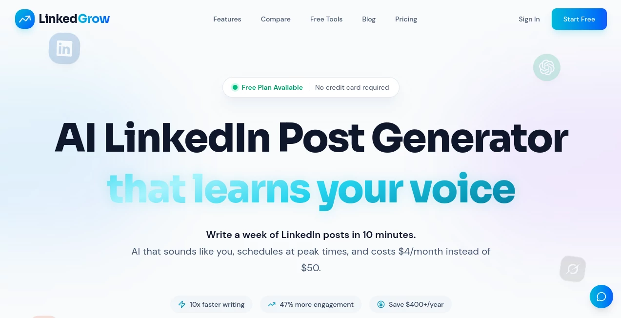 Screenshot of Linked Grow – An AI tool in the ,AI Content Generator ,AI Analytics Assistant ,AI Social Media Assistant ,AI Marketing Plan Generator  category, showcasing its interface and key features.