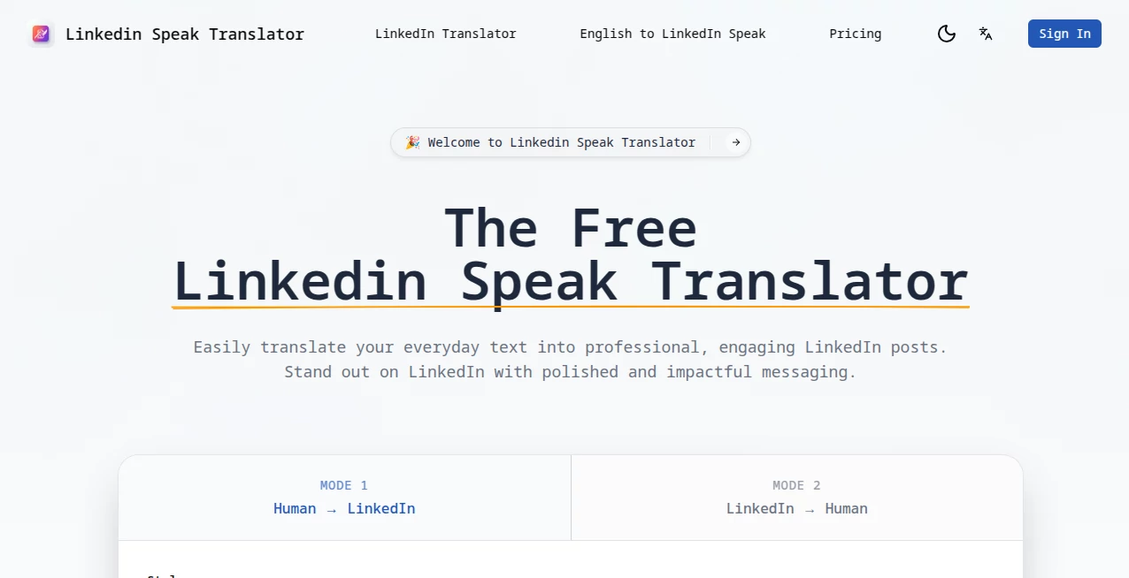 Screenshot of Linkedin Speak Translator – An AI tool in the ,AI Translate ,AI Speech Recognition ,AI Speech Synthesis ,AI Voice Assistants  category, showcasing its interface and key features.