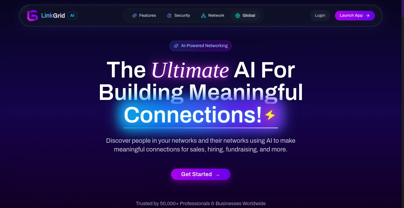 Screenshot of LinkGrid – An AI tool in the ,AI Sales Assistant ,AI Research Tool ,AI Recruiting  category, showcasing its interface and key features.
