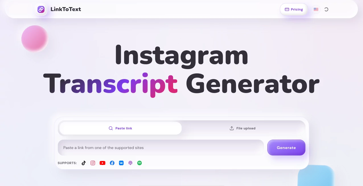 Screenshot of LinkToText – An AI tool in the ,AI Captions or Subtitle ,AI Transcription ,AI Transcriber ,AI YouTube Assistant  category, showcasing its interface and key features.