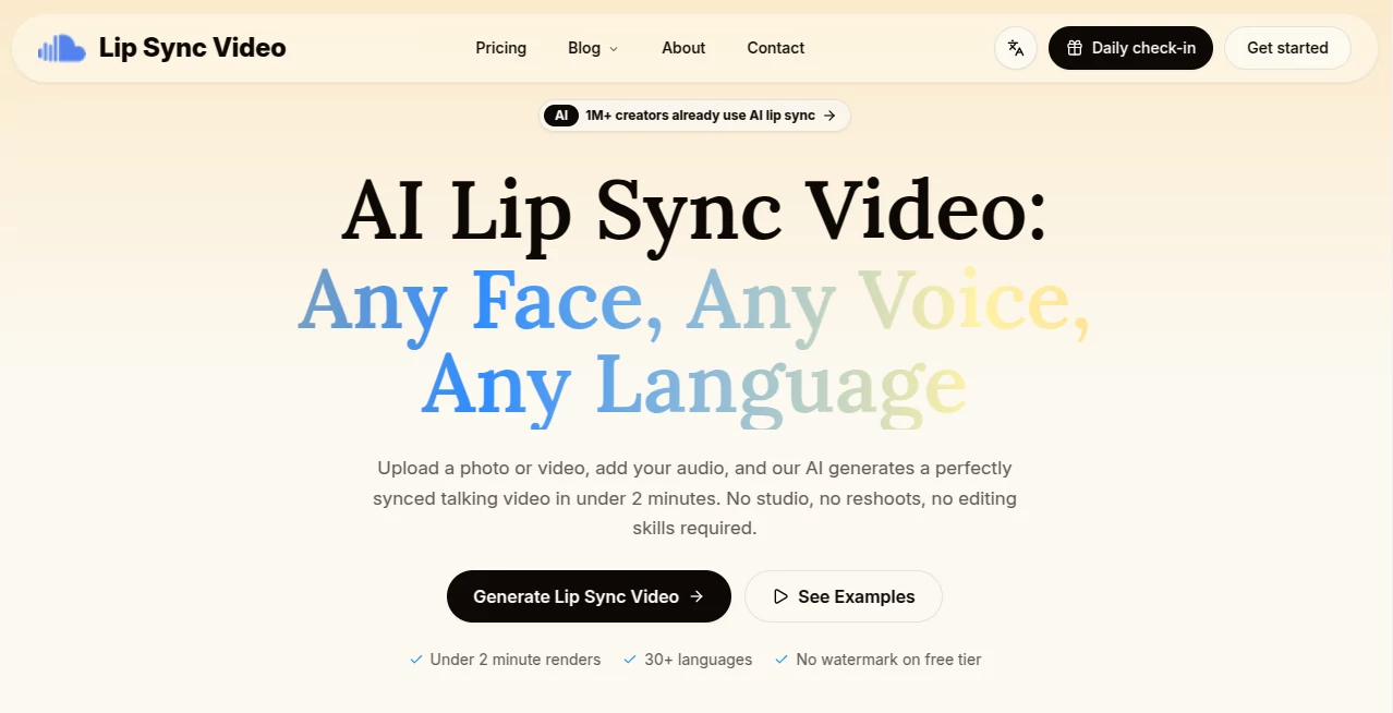 Screenshot of AI Lip Sync Video – An AI tool in the ,AI Animated Video ,AI Image to Video ,AI Video Generator ,AI Lip Sync Generator  category, showcasing its interface and key features.
