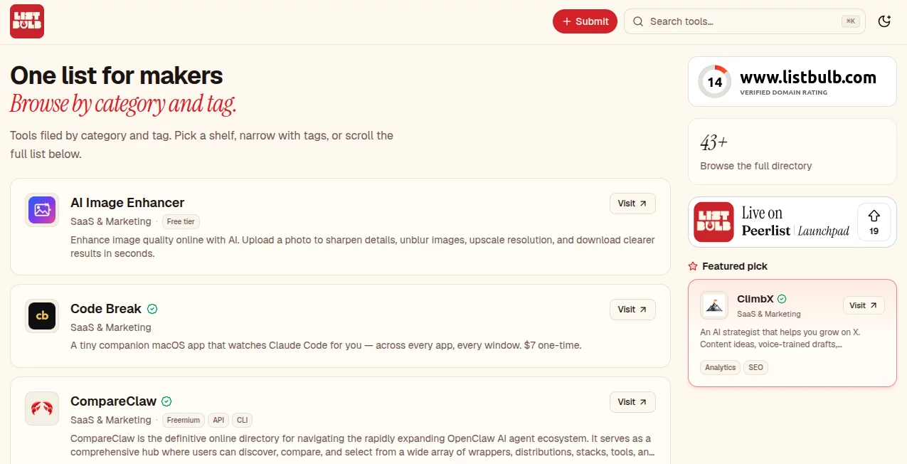 Screenshot of List Bulb – An AI tool in the ,AI Tools Directory  category, showcasing its interface and key features.