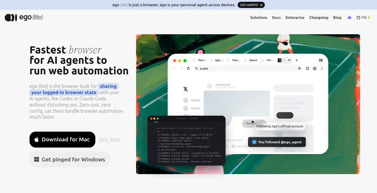 Screenshot of ego lite – An AI tool in the ,AI Web Scraping ,AI Browsers Builder ,Code & IT ,AI Developer Tools  category, showcasing its interface and key features.