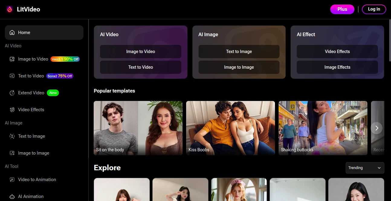 Screenshot of LitVideo – An AI tool in the ,AI Animated Video ,AI Video Generator ,AI Short Clips Generator ,NSFW  category, showcasing its interface and key features.