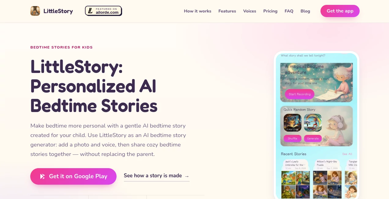 Screenshot of LittleStory – An AI tool in the ,AI Illustration Generator ,Education  category, showcasing its interface and key features.