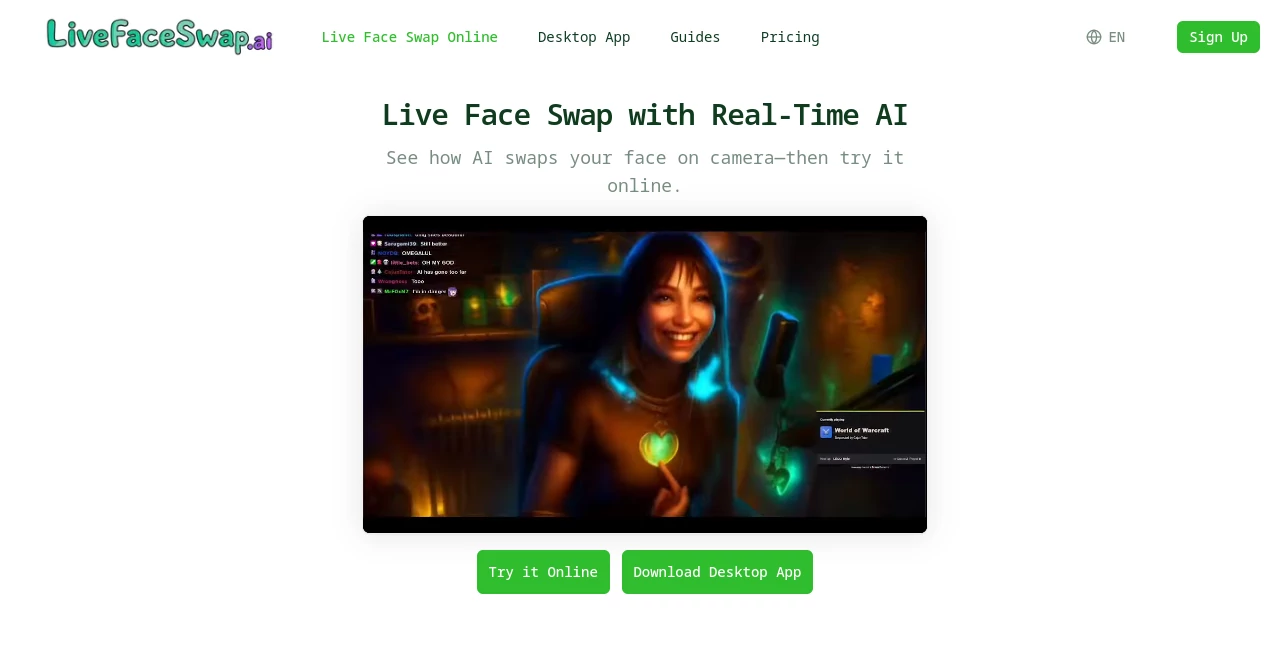 Screenshot of LiveFaceSwap – An AI tool in the ,AI Video to Video ,AI Video Generator ,AI Face Swap Generator  category, showcasing its interface and key features.