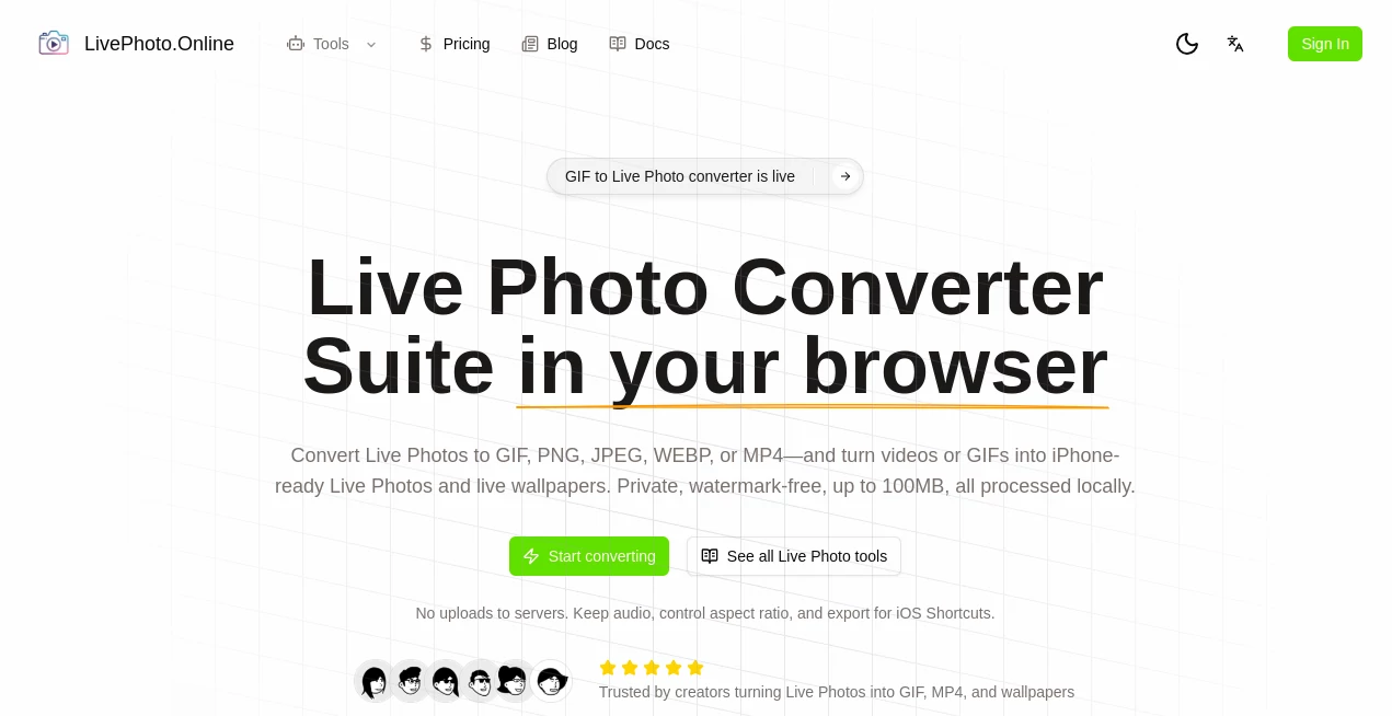 Screenshot of Live Photo Online – An AI tool in the ,Photo & Image Editor ,AI Animated Video ,AI Image to Video ,AI Video Generator  category, showcasing its interface and key features.