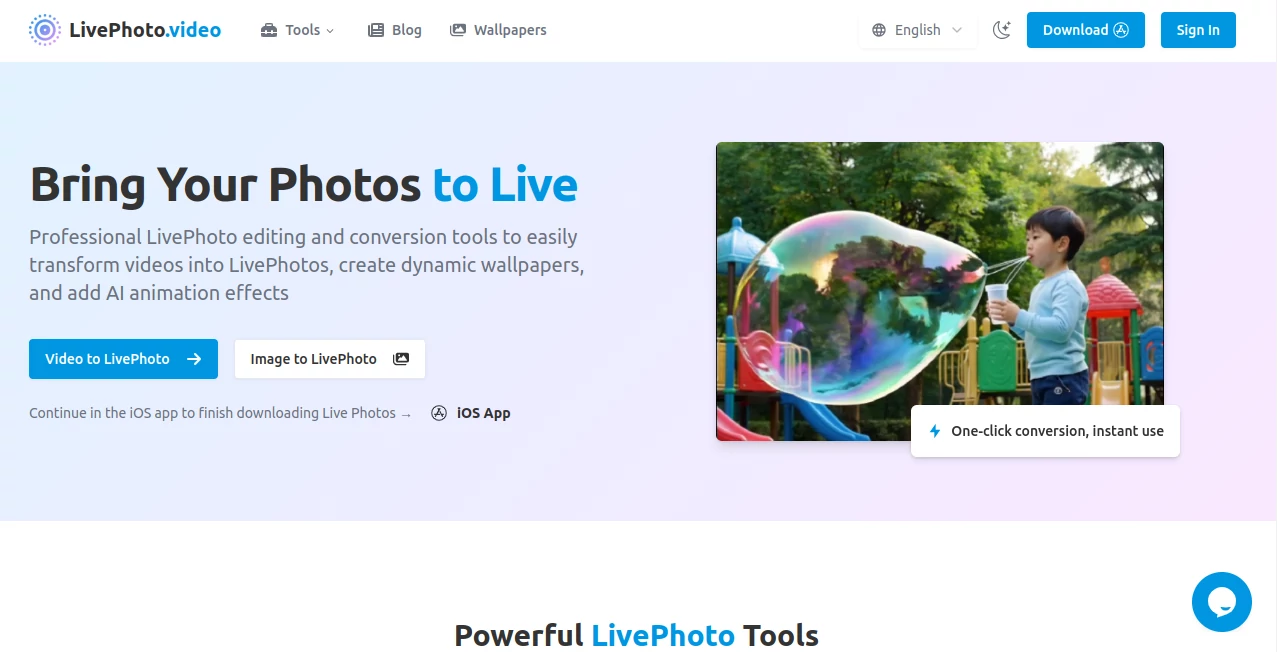 Screenshot of LivePhoto.video – An AI tool in the ,AI Animated Video ,AI Image to Video ,AI Video Editor ,AI Short Clips Generator  category, showcasing its interface and key features.
