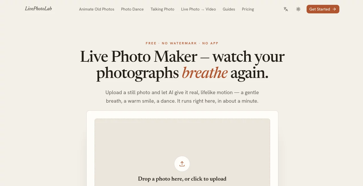 Screenshot of LivePhotoLab – An AI tool in the ,AI Photo & Image Generator ,AI Image to Video ,AI Animated Video ,AI Photography  category, showcasing its interface and key features.