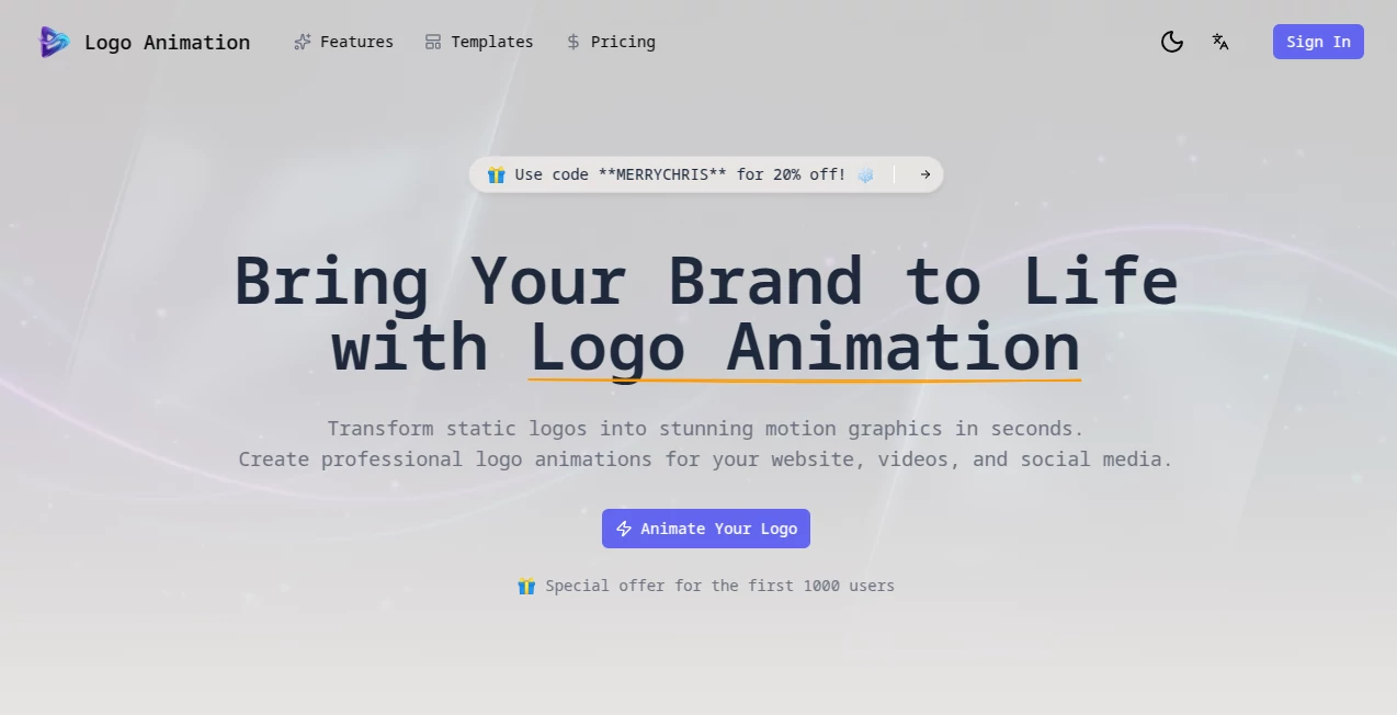 Screenshot of Logo Animation – An AI tool in the ,AI Animated Video ,AI Video Enhancer ,AI Video Generator ,AI Design Generator  category, showcasing its interface and key features.