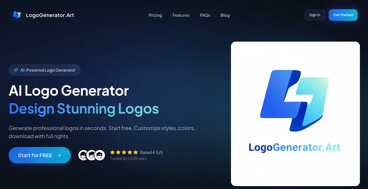Screenshot of LogoGenerator Art – An AI tool in the ,AI Logo Generator ,AI Graphic Design  category, showcasing its interface and key features.