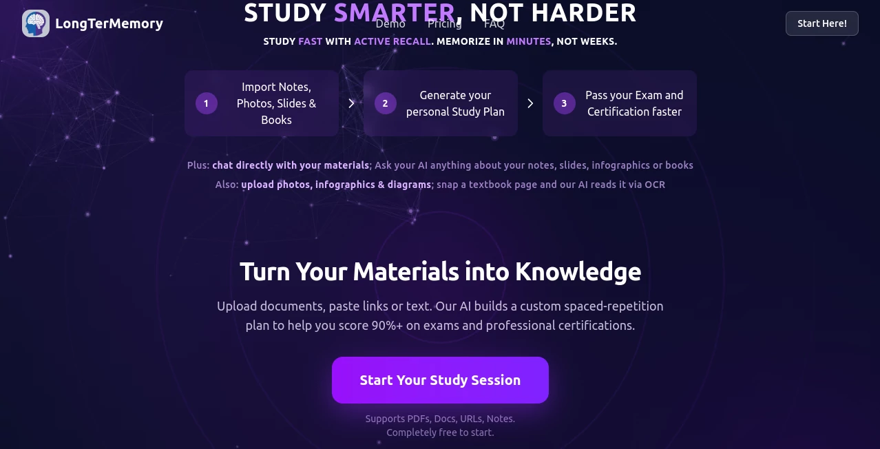 Screenshot of LongTerMemory – An AI tool in the ,AI Documents Assistant ,AI Knowledge Management ,AI Education Assistant ,AI Homework Helper  category, showcasing its interface and key features.