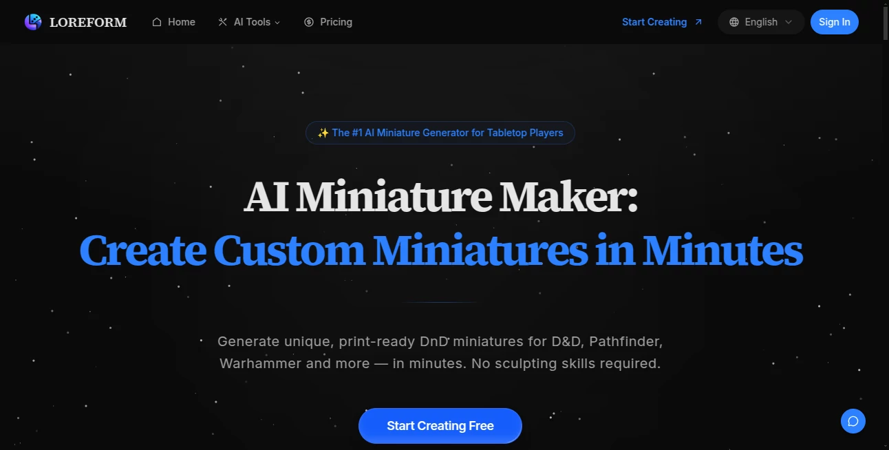 Screenshot of LOREFORM – An AI tool in the ,AI Game ,AI 3D Model Generator ,AI Text to 3D ,AI Image to 3D Model  category, showcasing its interface and key features.